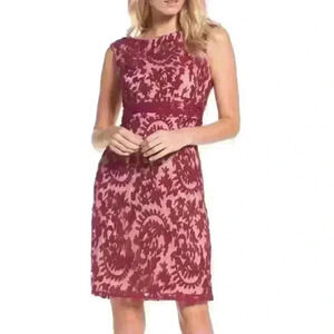 ADRIANNA PAPELL Purple Lace Overlay Dress Size 6